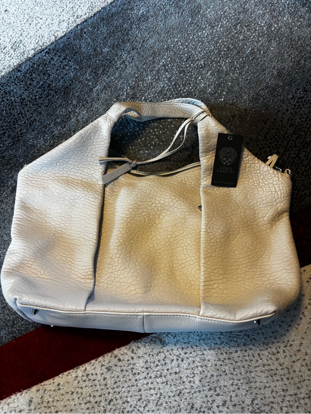 Vince Camuto Cream Pebbled Leather Shoulder Bag